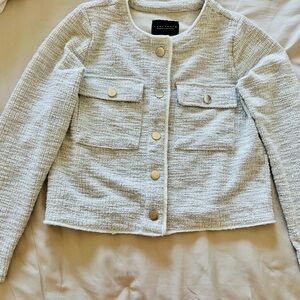 Sanctuary Cream Bouclé Snap-Front Cropped Jacket
